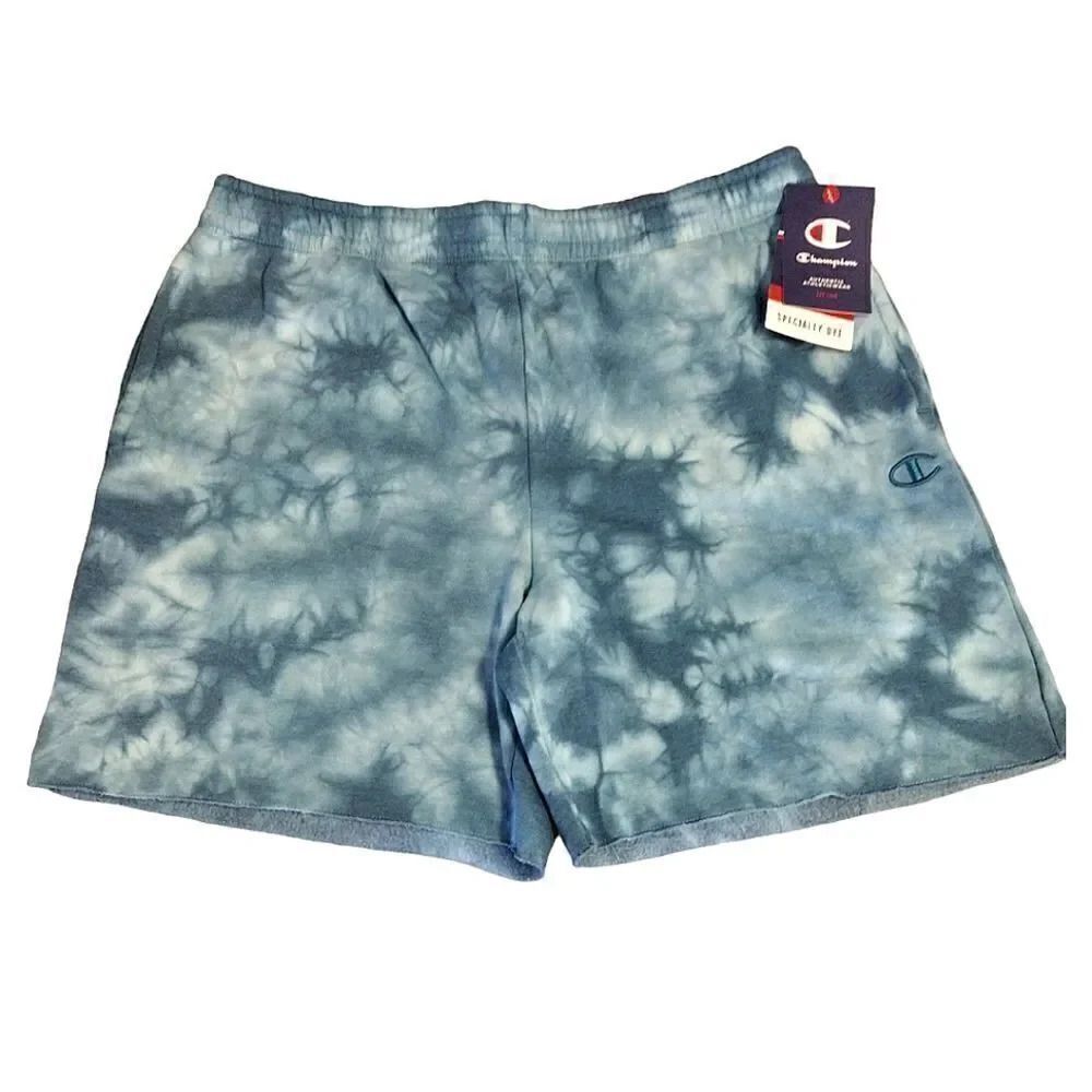 Champion Blue Crush Dye High Waist Fleece Athletic Shorts Medium NWT